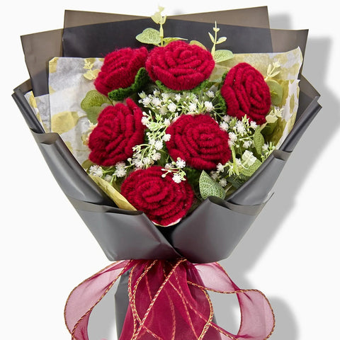 YSHomy Crochet Pure Red Rose Bouquet with Black