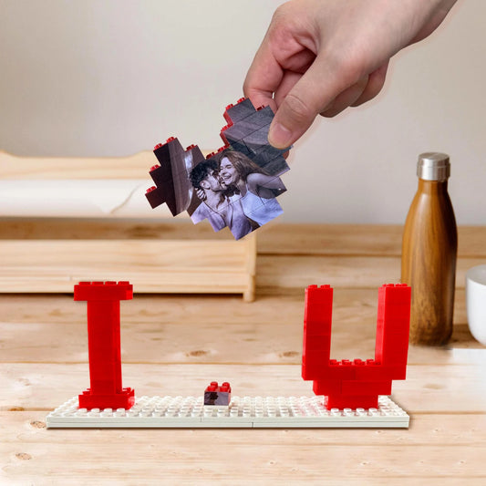 Custom building brick set from a photo with I LOVE U lettering