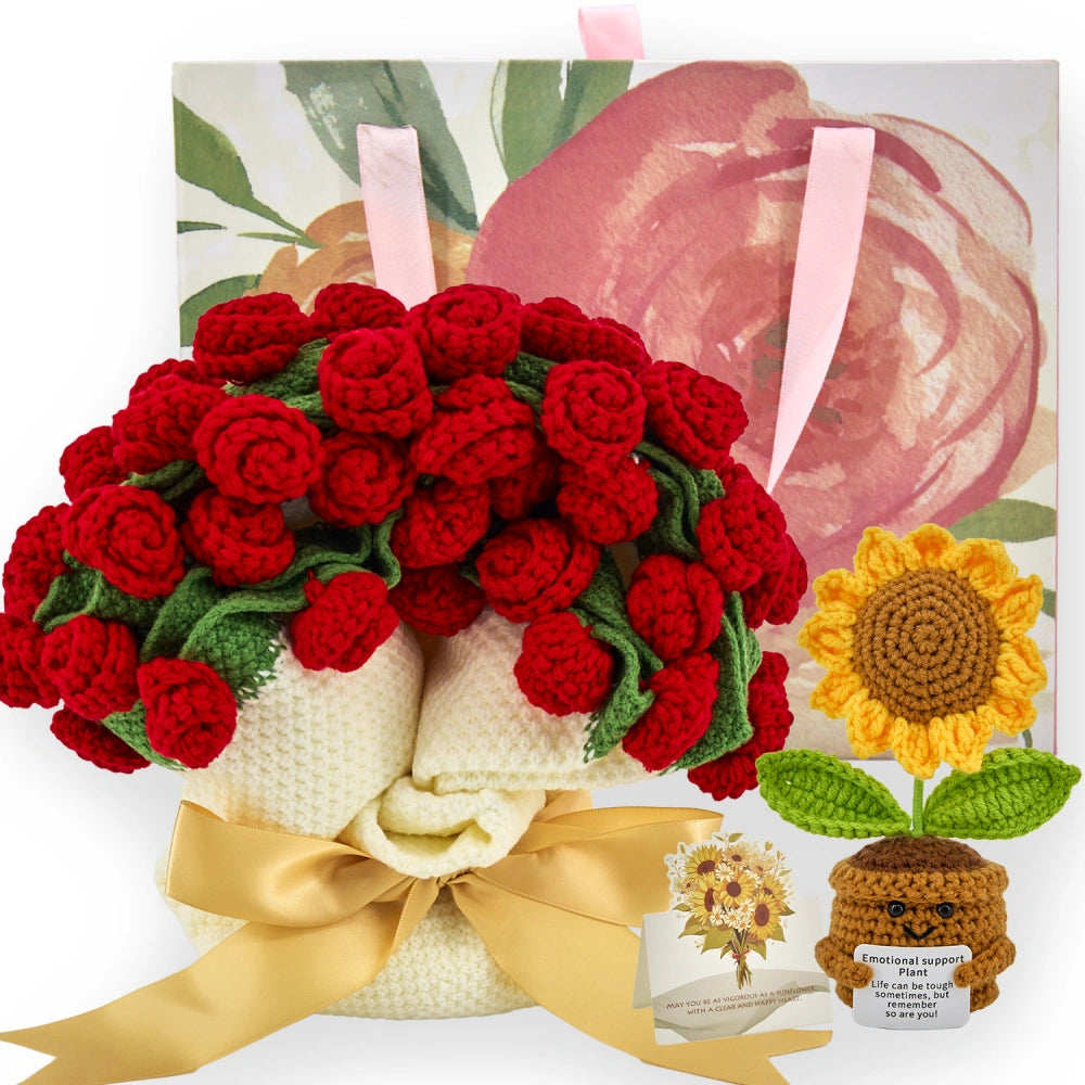 YSHomy Cashmere Flower Blanket Gift Box Set - Red Rose