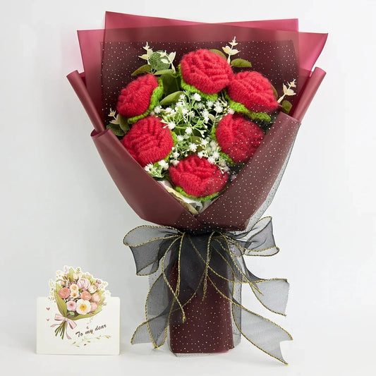 Crochet bouquet of solid red roses