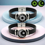 Braccialetti in pelle di sole e luna con dettaglio a fondo in bianco