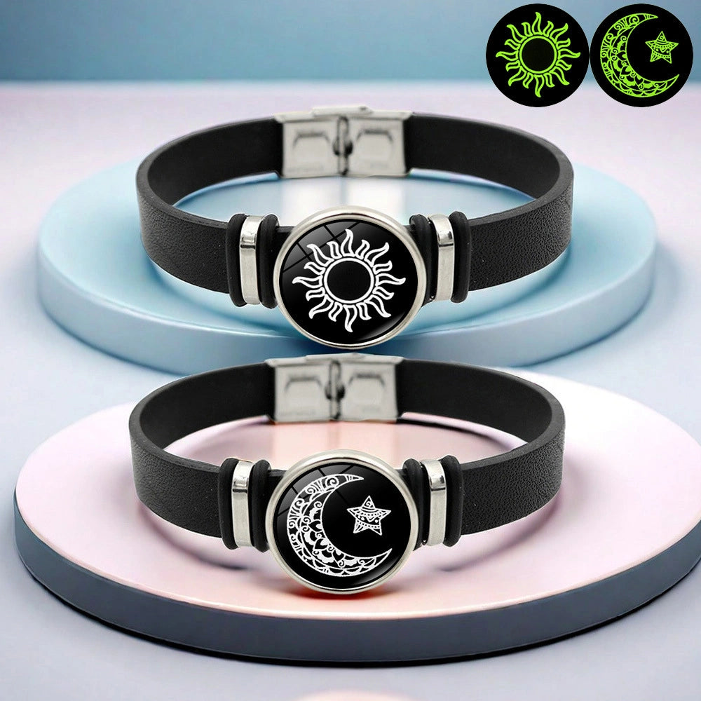 YSHomy Sun & Moon Glow-In-The-Dark Leather Couple Bracelets