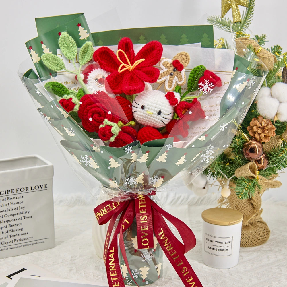 YSHomy Crochet Christmas Bouquet with Green Wrapping