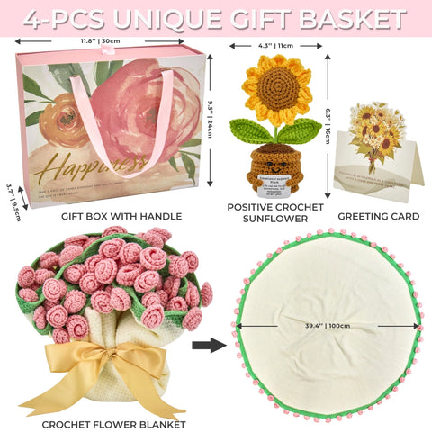YSHomy Cashmere Flower Blanket Gift Box Set- Pink Rose