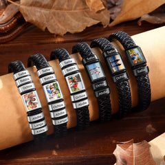 YSHomy Personalized Photo Leather Bracelet with Engraved Beads