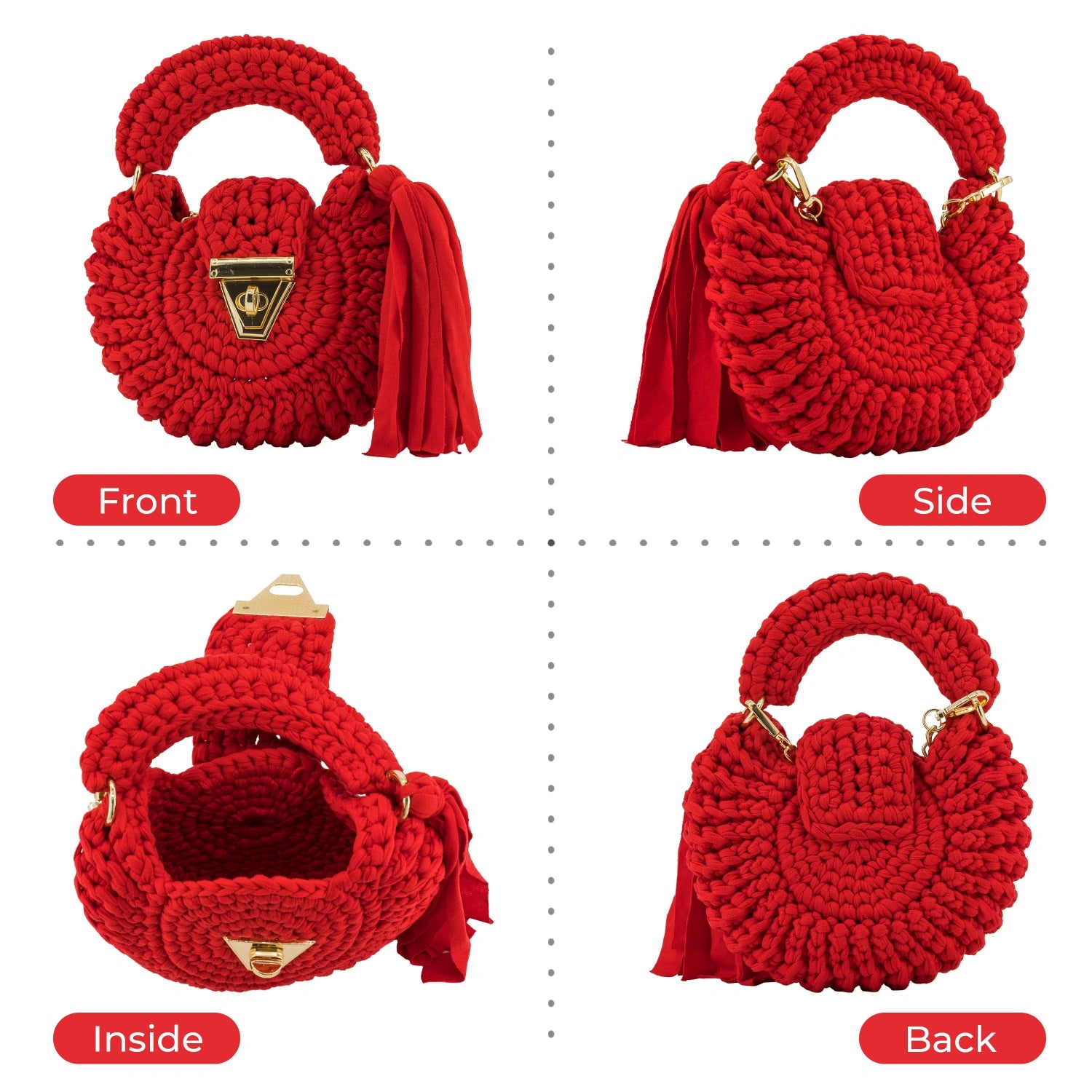 YSHomy Handmade Crochet Round Crossbody Handbag with Tassels for Women