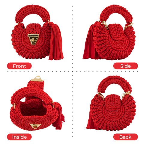 YSHomy Handmade Crochet Round Crossbody Handbag with Tassels for Women