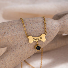 YSHomy 18K Gold-Plated Custom Dog Name Necklace with Hidden Photo