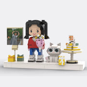 Custom birthday brick figure with a cat, style C