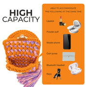 YSHomy Crochet Handbag with Handle & Tassels-Orange & Pink