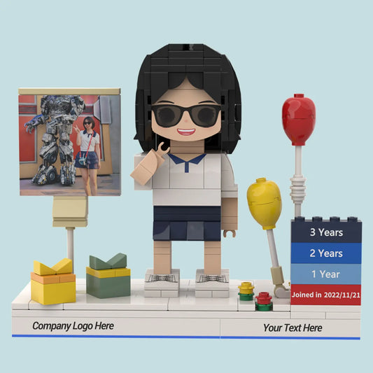 Custom work anniversary brick figure in balloon style with year bricks