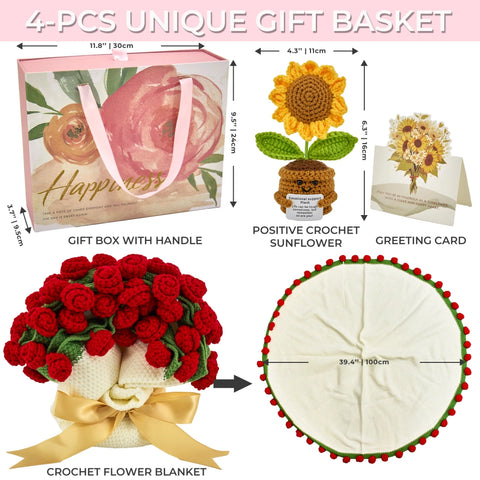 YSHomy Cashmere Flower Blanket Gift Box Set - Red Rose