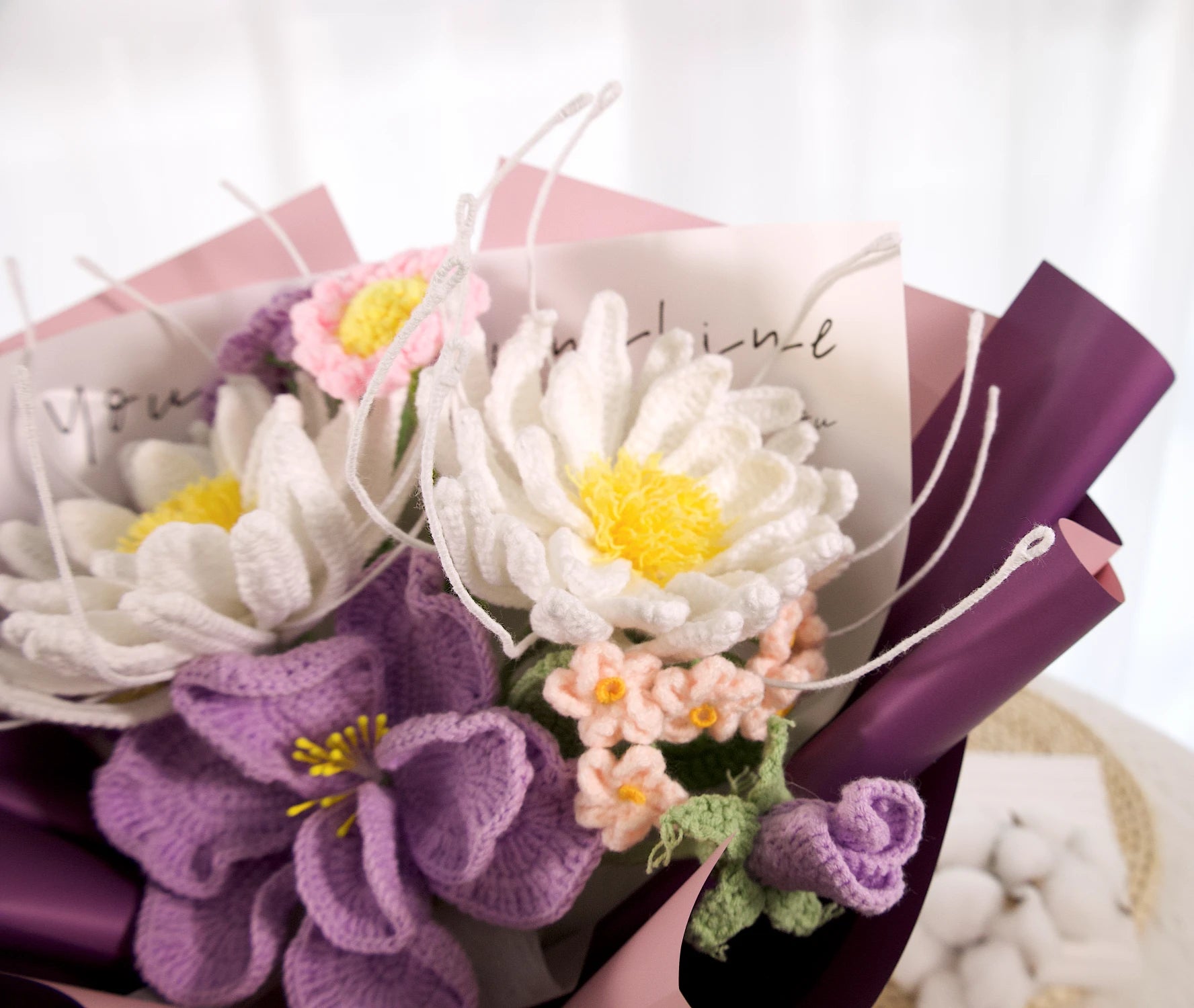 YSHomy Crochet Flowers Bouquet with Night of the Queen Flower in Purple Wrapping