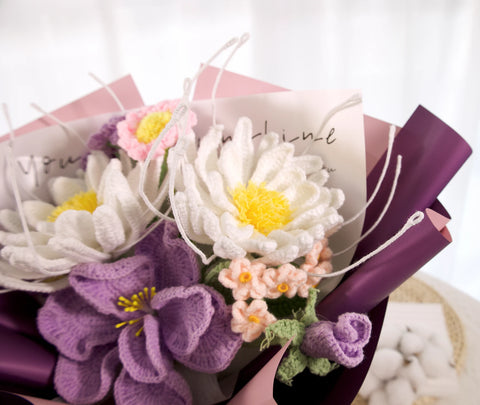 YSHomy Crochet Flowers Bouquet with Night of the Queen Flower in Purple Wrapping