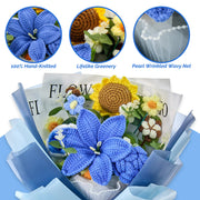YSHomy Gehäkelter Lilien-Sonnenblumen-Rosen-Strauß – Blau