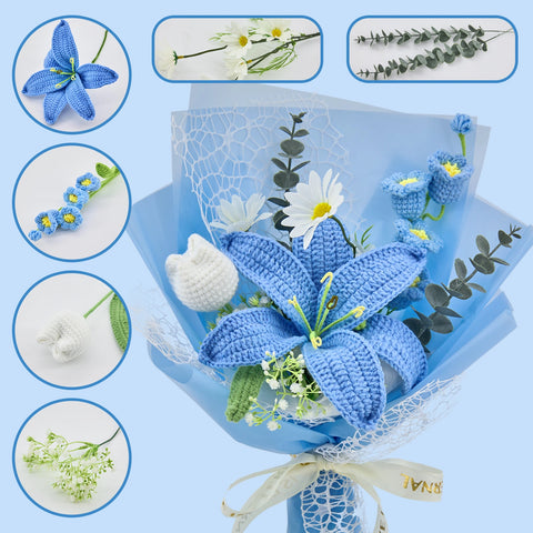 light blue lily flower YSHomy Crochet Big Lily Flower Bouquet-Blue – YShomy