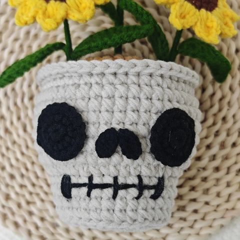YSHomy Crochet Skull Sunflower Pot with Spider