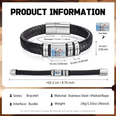 YSHomy Personalized Photo Leather Bracelet with Engraved Beads