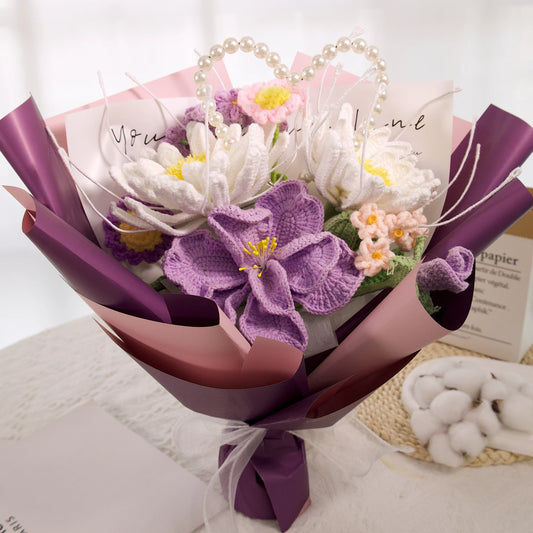 YSHomy Crochet Flowers Bouquet with Night of the Queen Flower in Purple Wrapping 1500