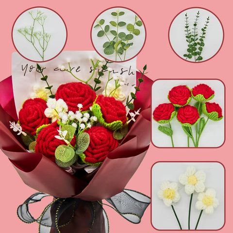 YSHomy Crochet Pure Red Rose Bouquet