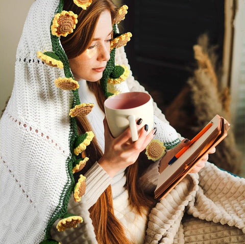 YSHomy Cashmere Crochet Flower Bouquet Blanket-Sunflower
