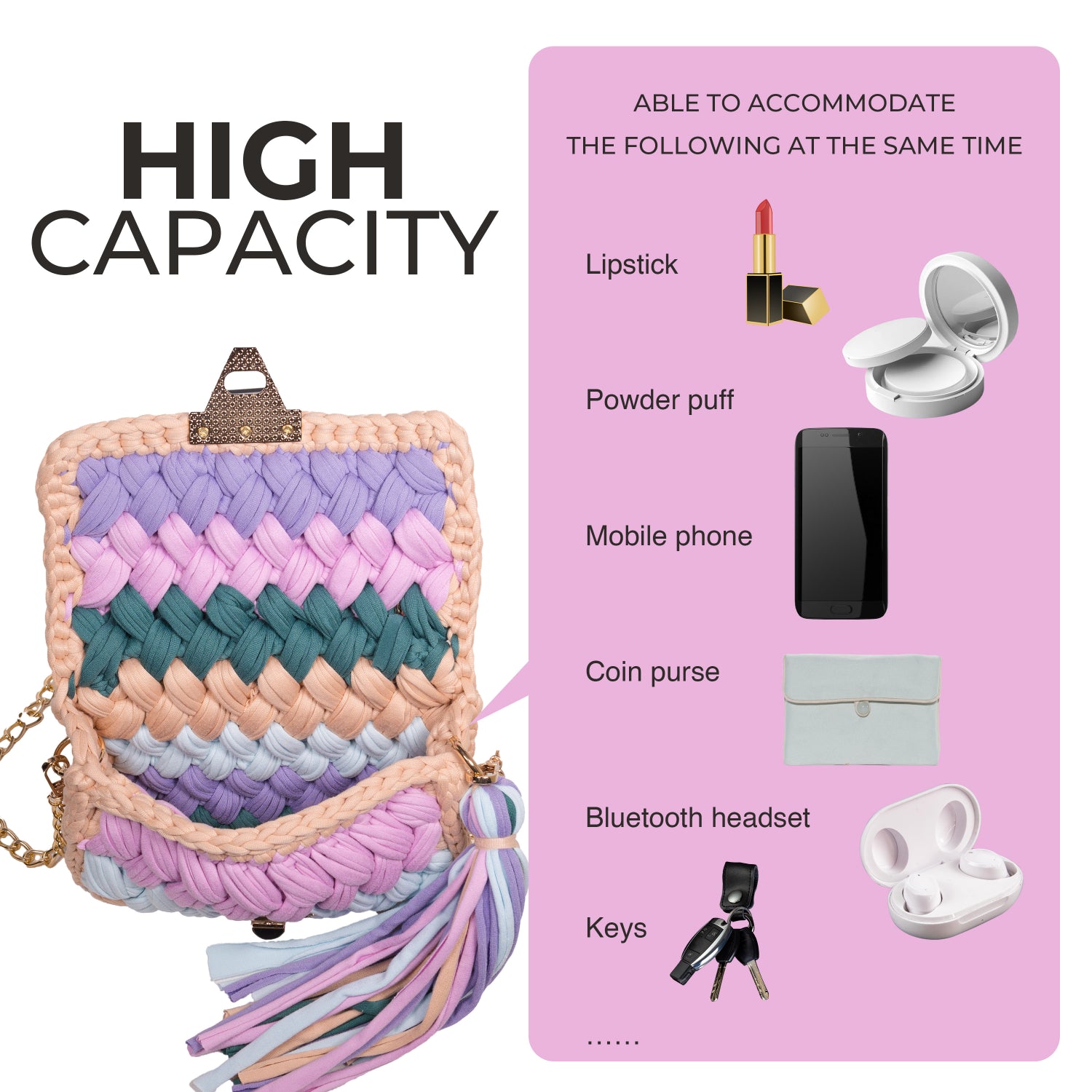 YSHomy Handmade Crochet Crossbody Handbag with Twist Handle