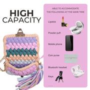 YSHomy Crochet Handbag with Twist Handle-Purple & Blue