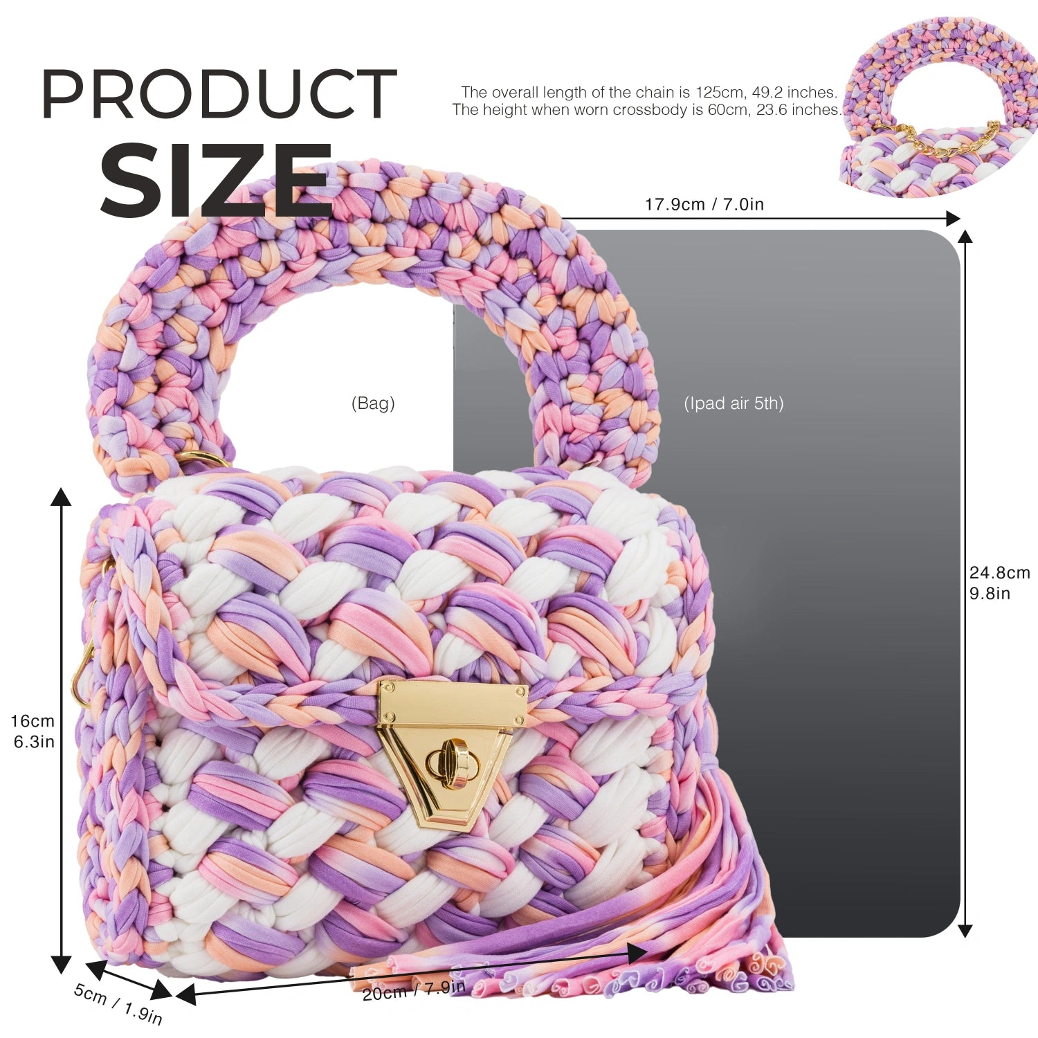 YSHomy Handmade Crochet Crossbody Handbag with Handle and Tassel