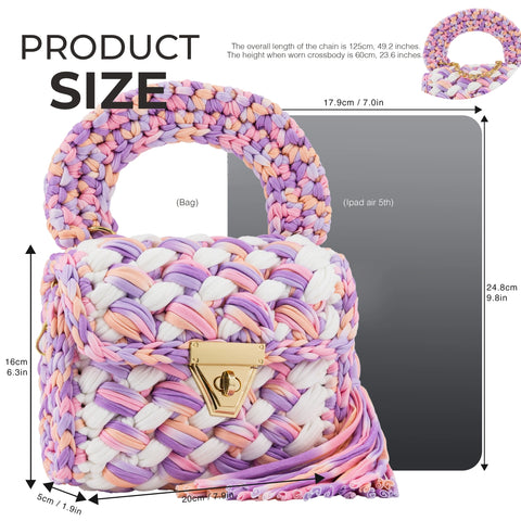 YSHomy Handmade Crochet Crossbody Handbag with Handle and Tassel