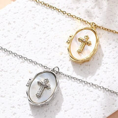 YSHomy Shell Cross Necklace with Personalized Photo & Text