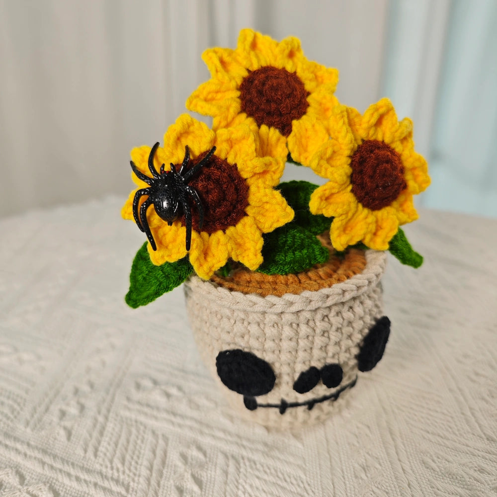 YSHomy Crochet Skull Sunflower Pot with Spider