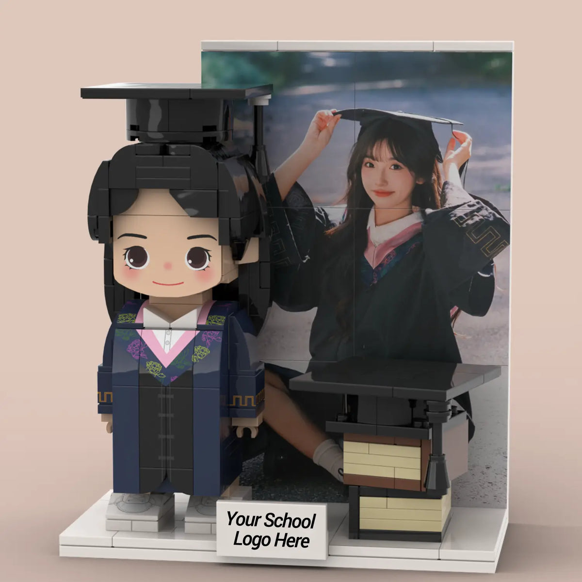 YSHomy Custom Brick Figures from Your Photo - Graduation with Background Plate
