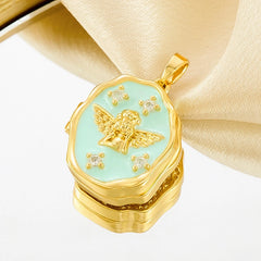 YSHomy Enamel & Crystal Gold-Plated Copper Pendant with Personalized Photo