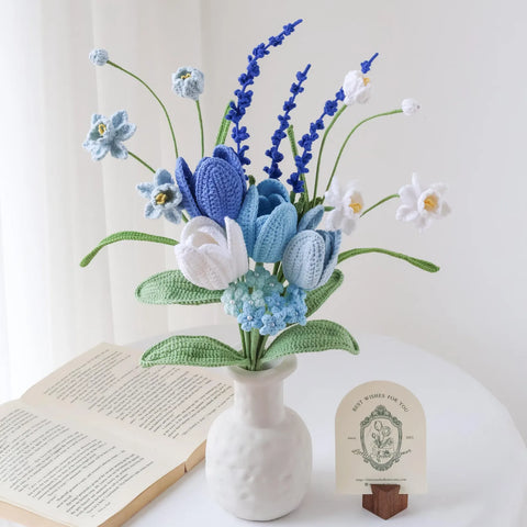YSHomy Blue Series Crochet Flower Bundle Set (No Vase)