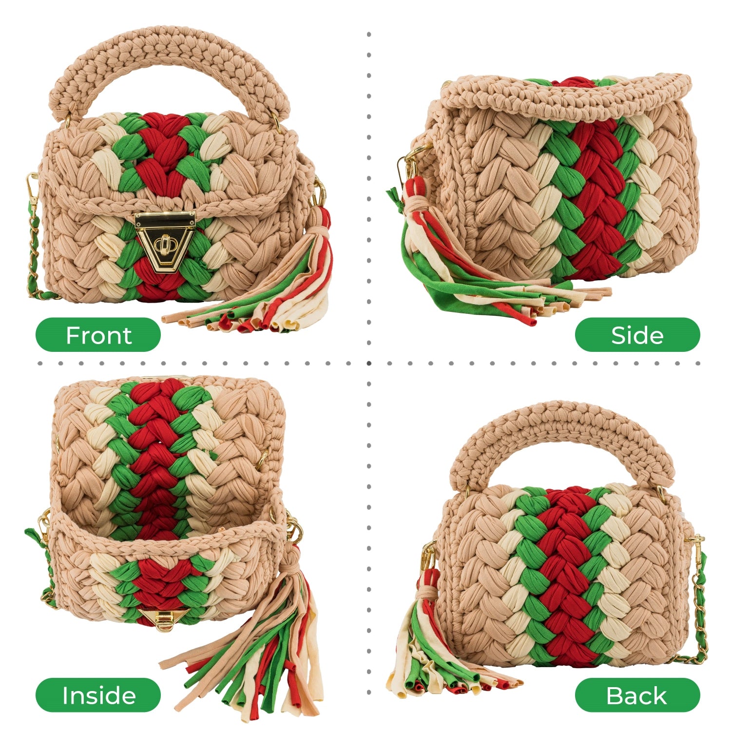 YSHomy Handmade Crochet Crossbody Handbag with Handle and Tassel
