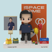 Custom work anniversary brick figure with a large background plate