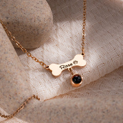 YSHomy 18K Gold-Plated Custom Dog Name Necklace with Hidden Photo