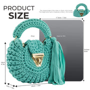 YSHomy Crochet Round Crossbody Handbag-Blue Green