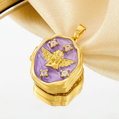 YSHomy Enamel & Crystal Gold-Plated Copper Pendant with Personalized Photo