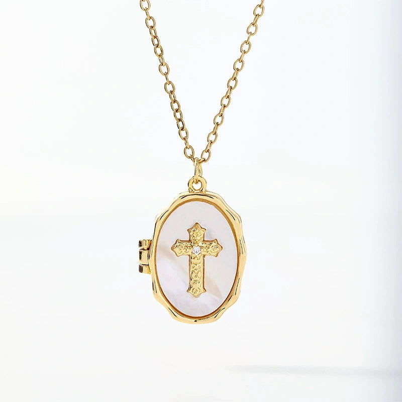 YSHomy Shell Cross Necklace with Personalized Photo & Text