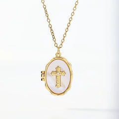 YSHomy Shell Cross Necklace with Personalized Photo & Text