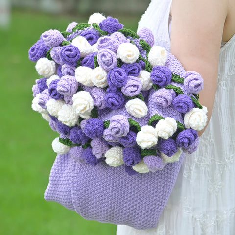 YSHomy Crochet Flower Blanket-Purple & White Roses