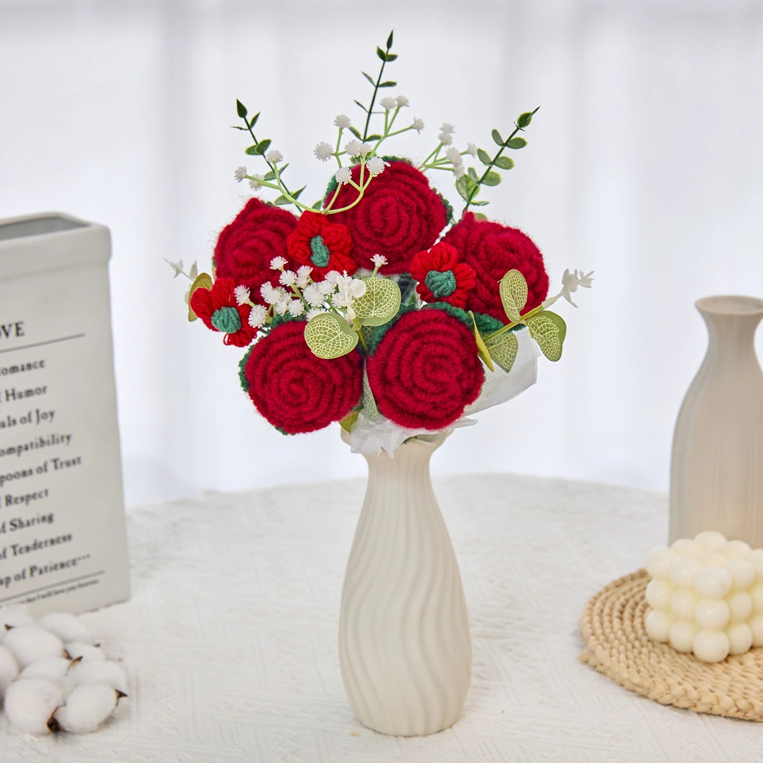 YSHomy Crochet Red Rose Bouquet with Black Wrapping