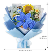 YSHomy Gehäkelter Lilien-Sonnenblumen-Rosen-Strauß – Blau