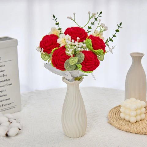 YSHomy Crochet Pure Red Rose Bouquet