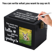 YSHomy Wooden Pet Memorial Urn with Personalized Photo & Chalkboard Top