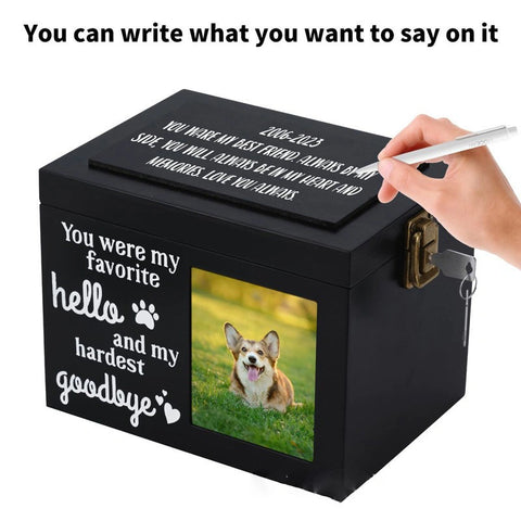 YSHomy Wooden Pet Memorial Urn with Personalized Photo & Chalkboard Top