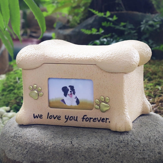 Pet memorial urn with a photo display area