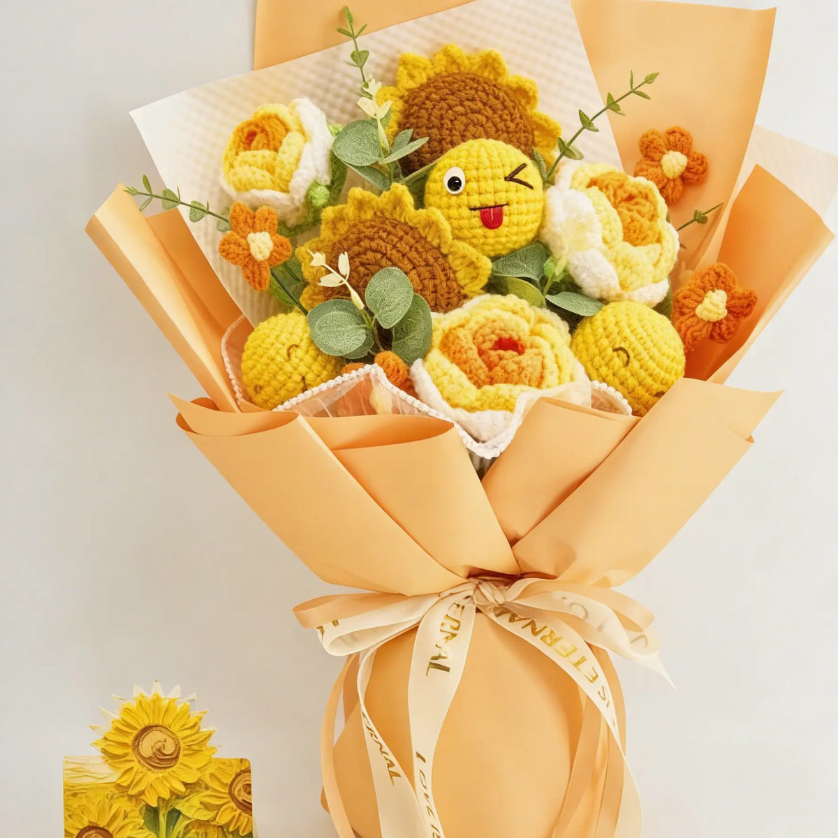 YSHomy Yellow Crochet Emoji Bouquet with Sunflower