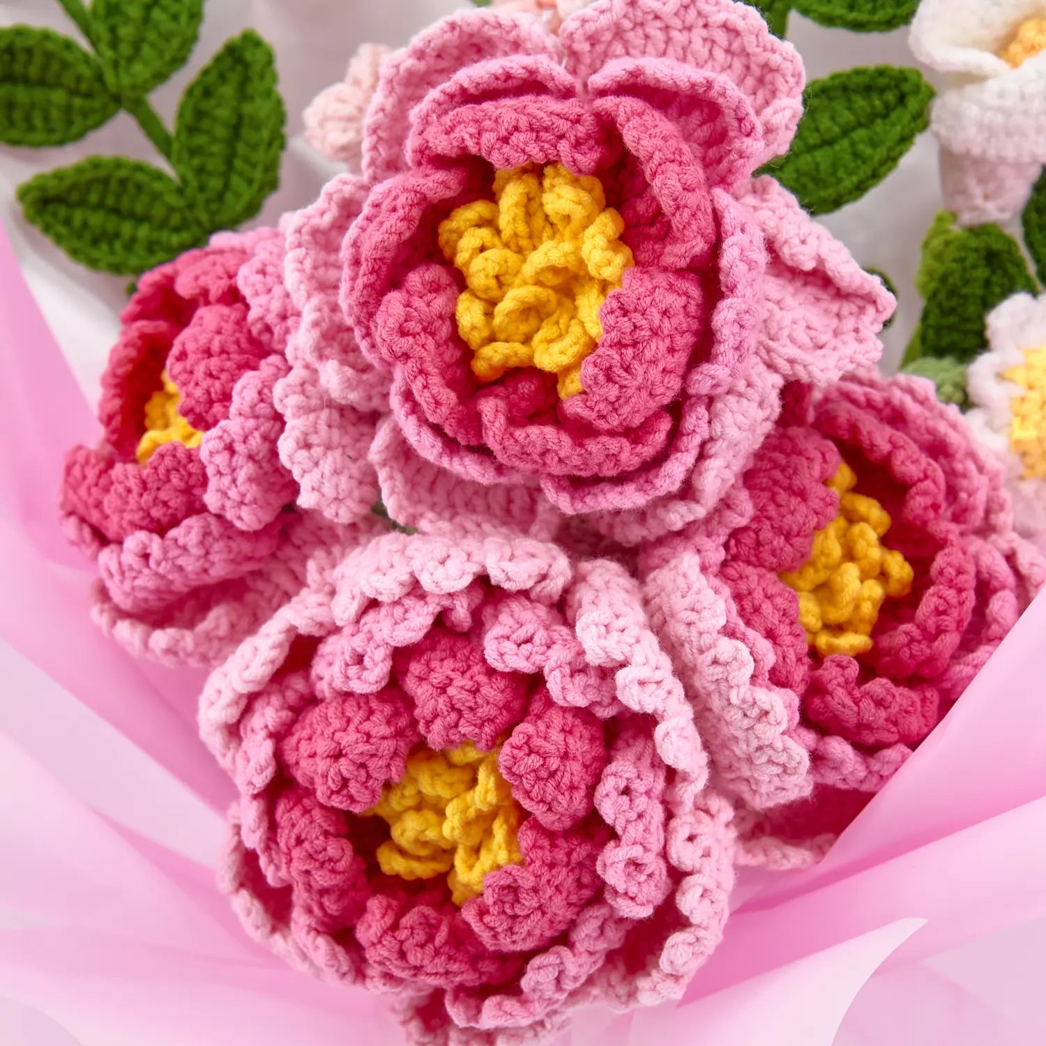 YSHomy Customized Crochet Flowers Bouquet with Peony